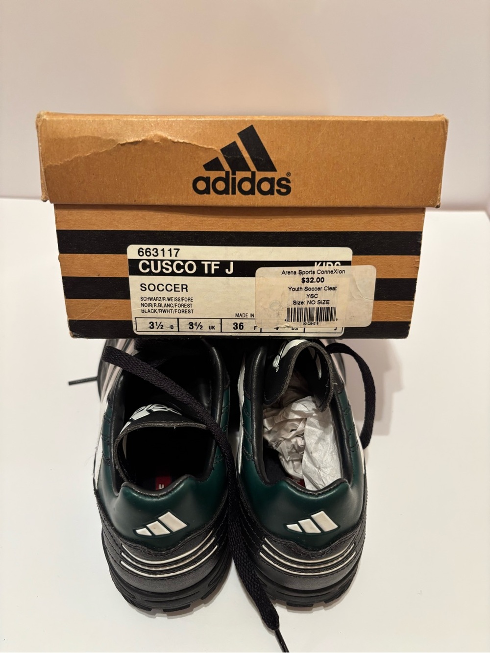 New Adidas 663117 CUSCO- TF J Youth Soccer Shoes Black Green White US 3.5